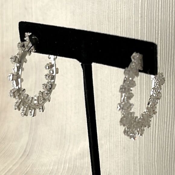 Silver Tone and Crystal Hoop Earrings - Picture 1 of 6